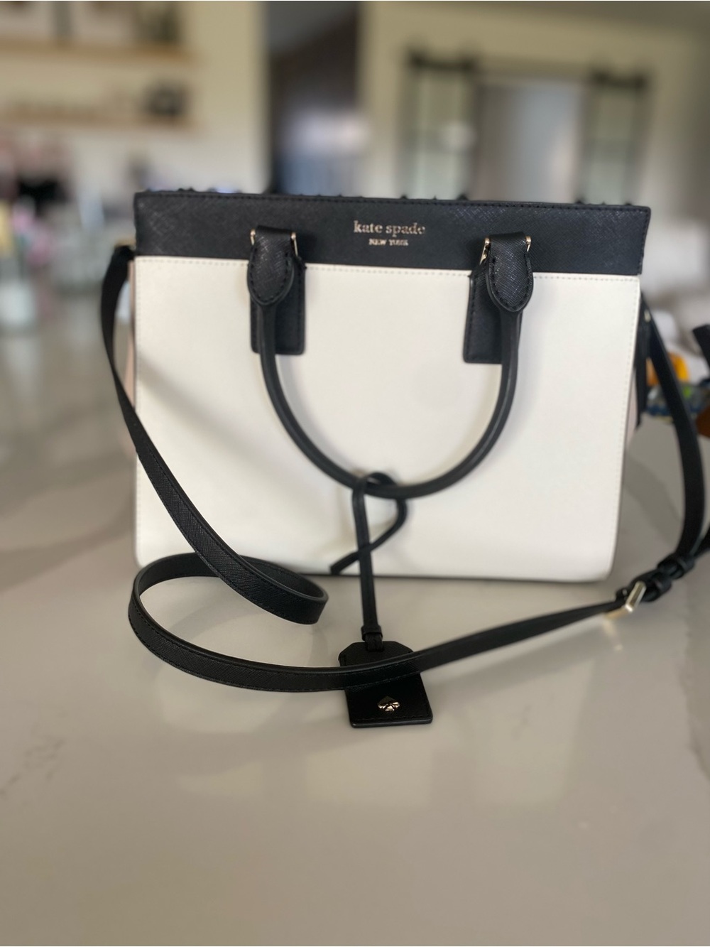Kate Spade New York Black White Colorblock Medium Satchel Zip Detachable Strap - Picture 2 of 11